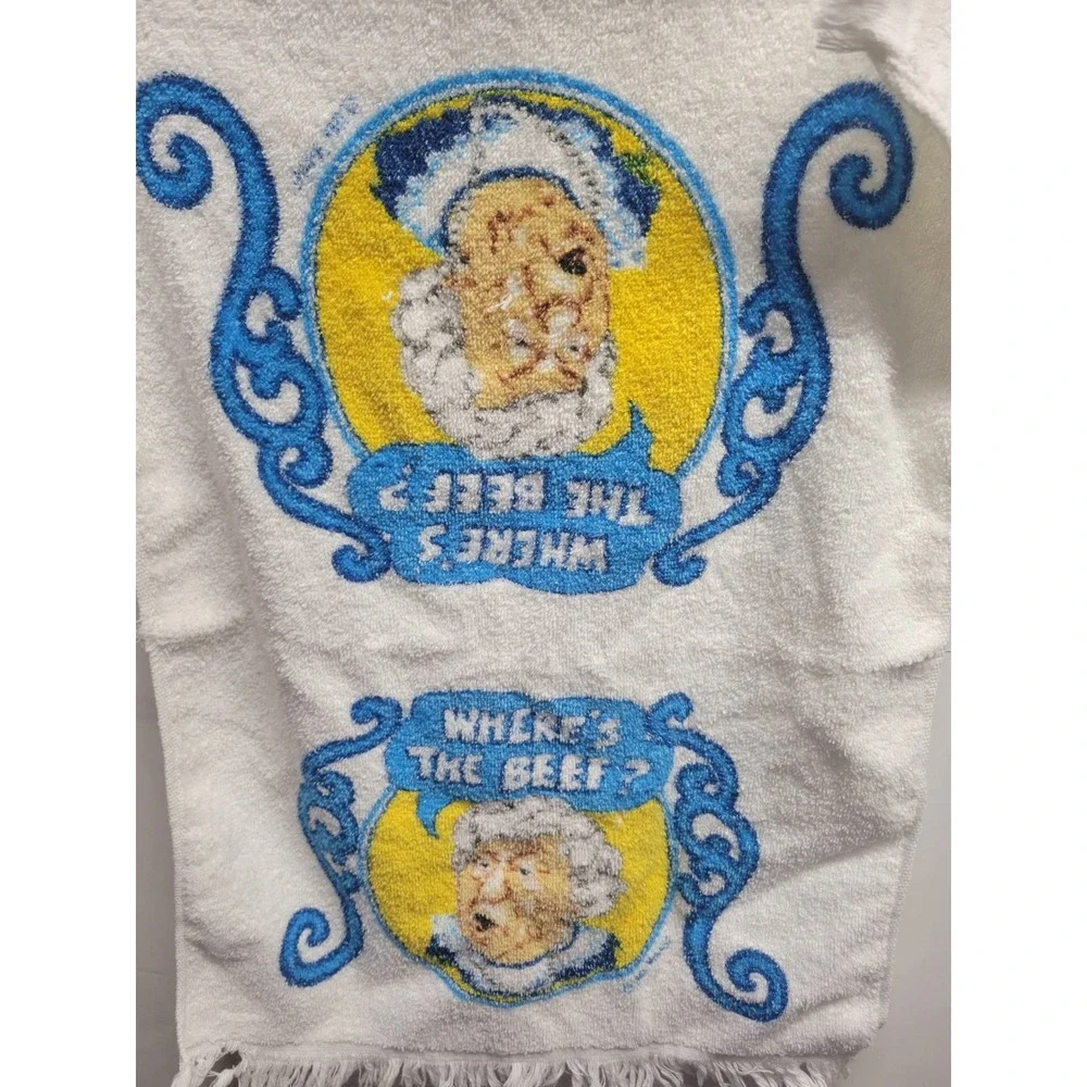 Vintage Wheres The Beef Wendys Hand‎ Towel 1984 Leshner St Marys Ohio Fringe